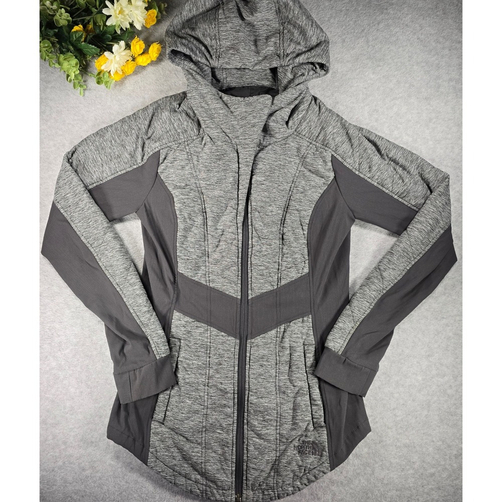 The North Face Pseudio Jacket Womens Size Small Gray Hooded Full Zip Quilted